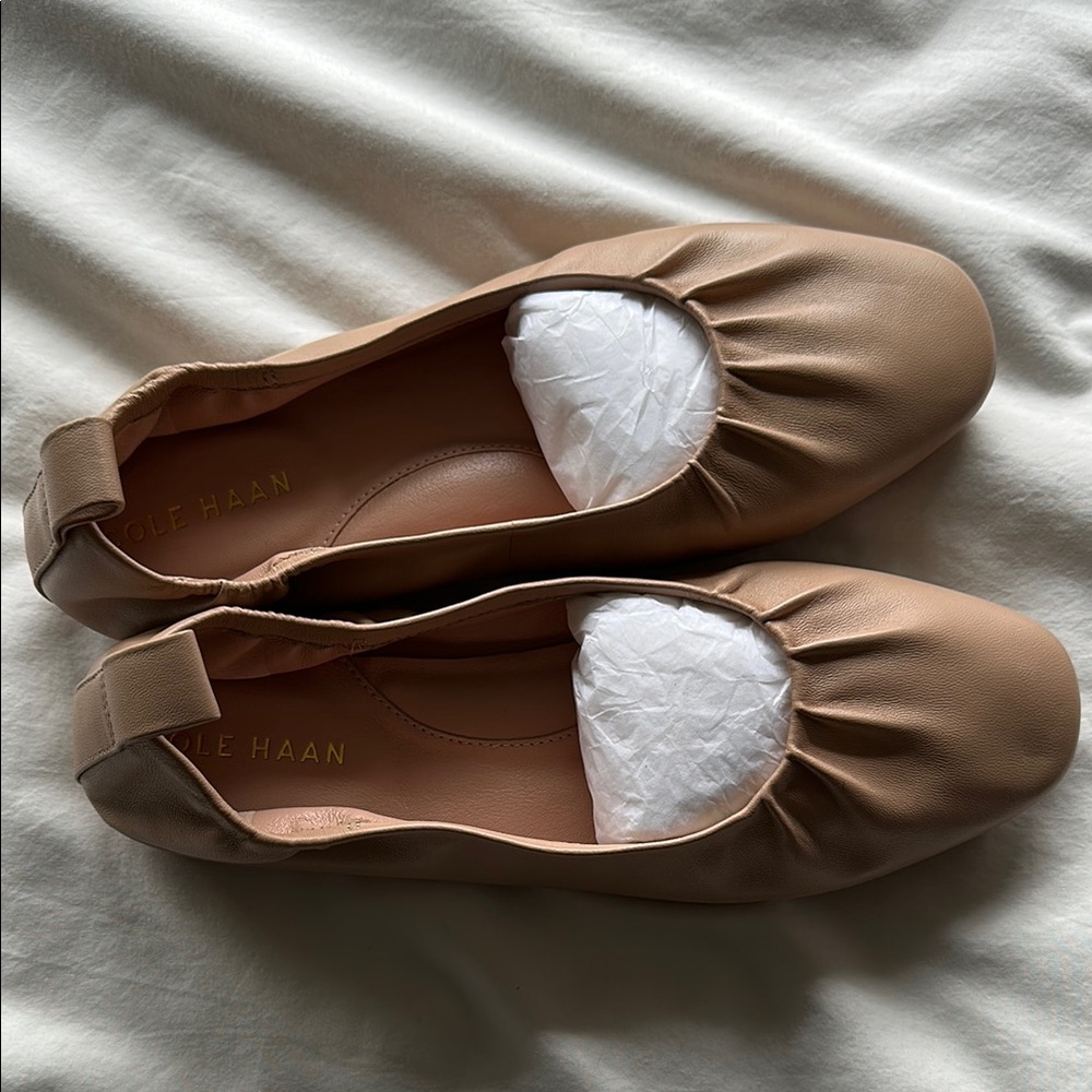 Cole Haan Tan Leather Loafers with Ruched Detail